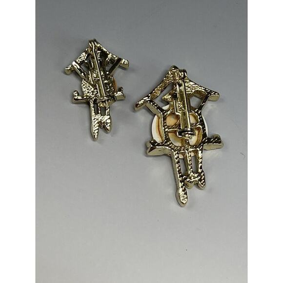 Vintage Big & Small Clock Brooch Pin with Mother of Pearl Face Pair‎ - Picture 5 of 7